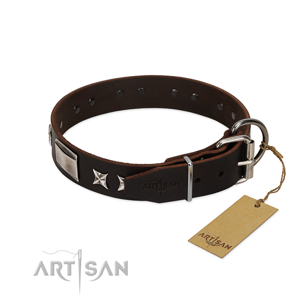 Easy adjustable collar of natural leather for your beautiful four-legged friend