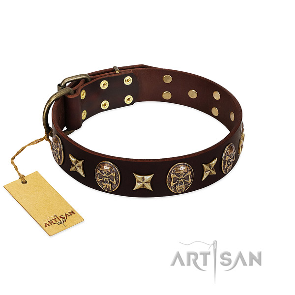 Stylish design full grain natural leather collar for your pet