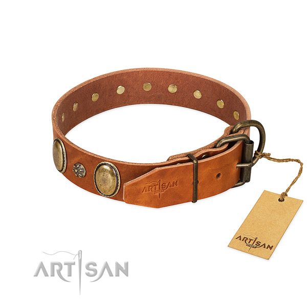 Everyday use flexible full grain natural leather dog collar