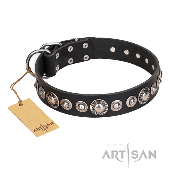 Full grain genuine leather dog collar made of quality material with corrosion proof fittings