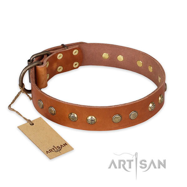 Fashionable full grain leather dog collar with rust-proof D-ring