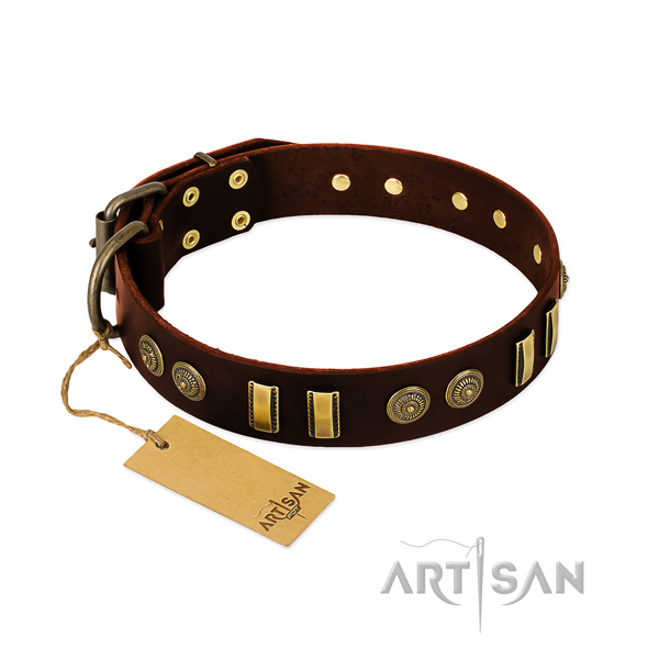 Strong fittings on full grain genuine leather dog collar for your dog