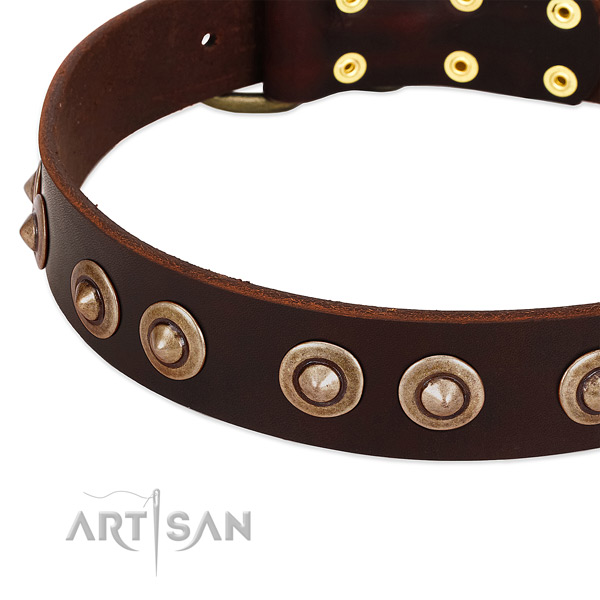 Durable D-ring on full grain natural leather dog collar for your doggie