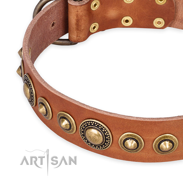 Gentle to touch leather dog collar handcrafted for your attractive four-legged friend
