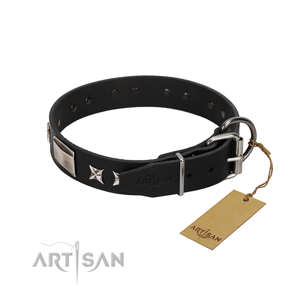 Top rate full grain leather dog collar with rust resistant buckle
