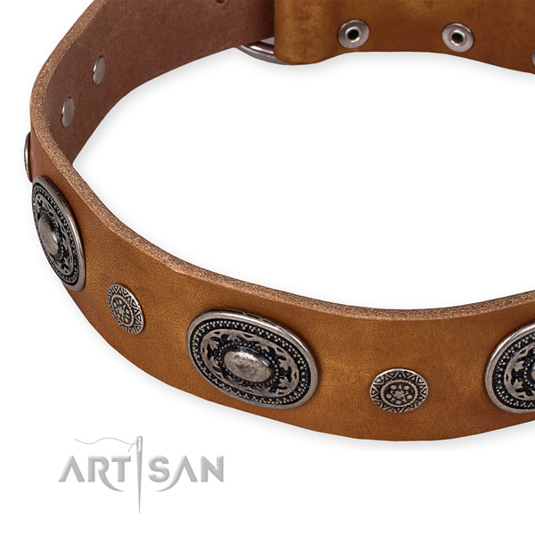 Top notch natural genuine leather dog collar made for your beautiful pet