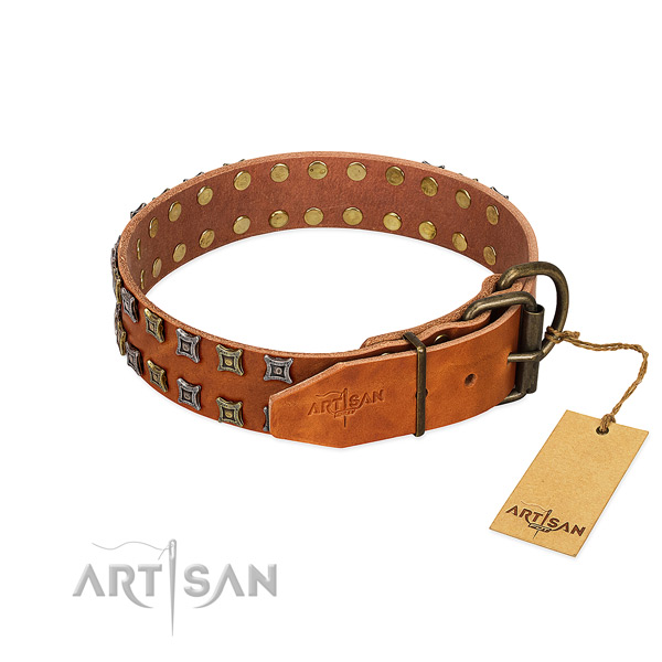 Strong natural leather dog collar crafted for your dog