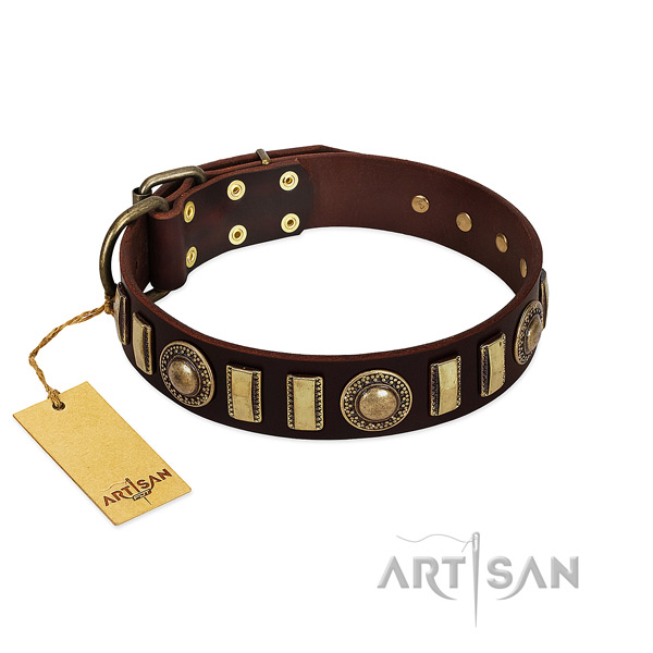 Soft to touch full grain leather dog collar with corrosion proof D-ring