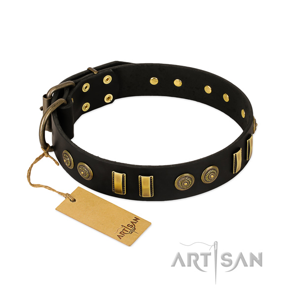 Strong studs on full grain natural leather dog collar for your pet