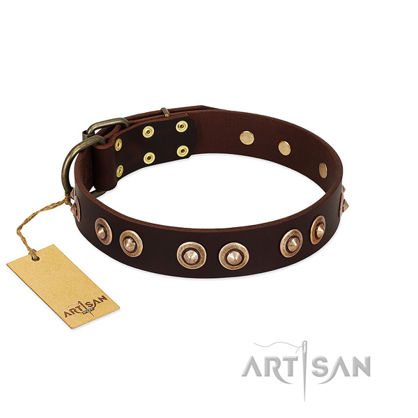 Durable buckle on full grain genuine leather dog collar for your four-legged friend