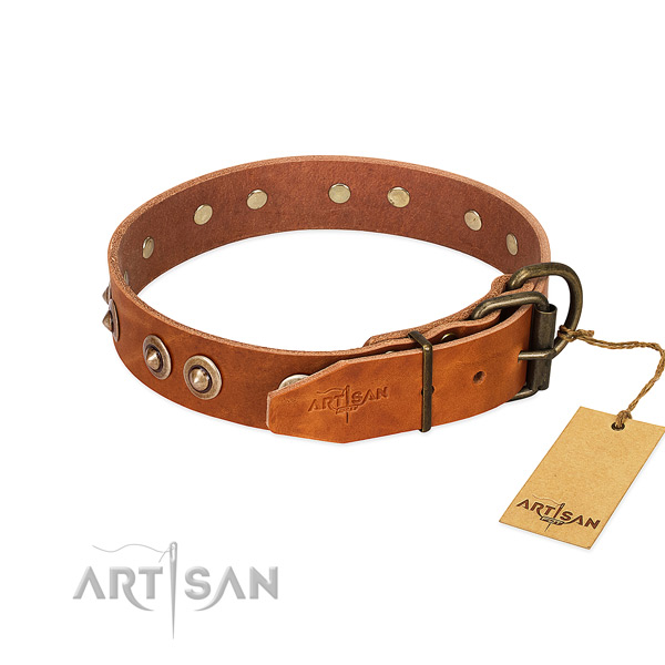 Corrosion resistant fittings on full grain leather dog collar for your dog