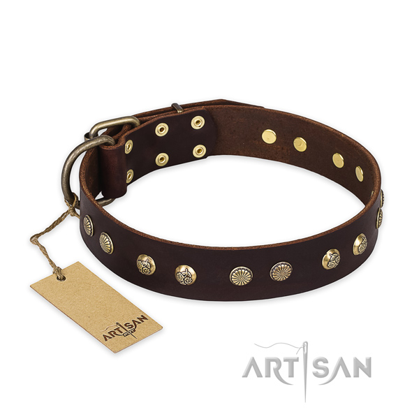Handmade full grain genuine leather dog collar with rust resistant D-ring