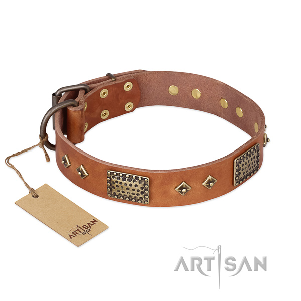 Top quality natural leather dog collar for comfy wearing