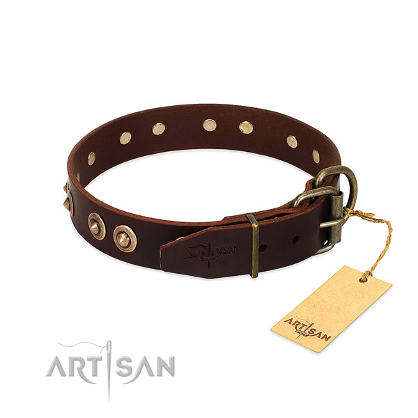 Rust resistant studs on genuine leather dog collar for your doggie
