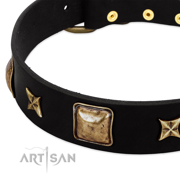 Leather dog collar with exquisite decorations