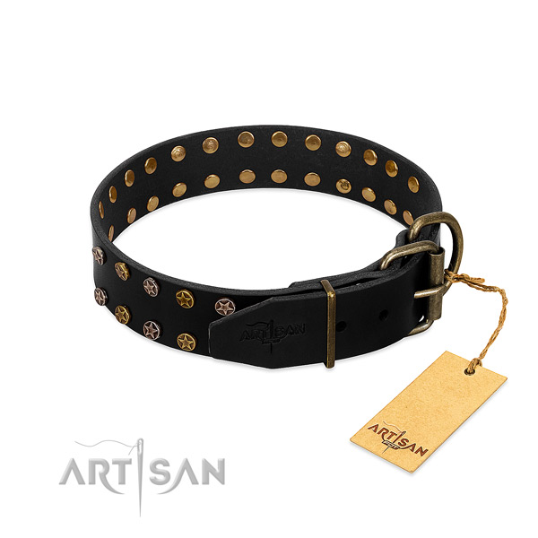 Full grain leather collar with unique embellishments for your dog