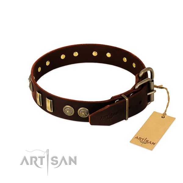 Corrosion resistant decorations on natural leather dog collar for your doggie