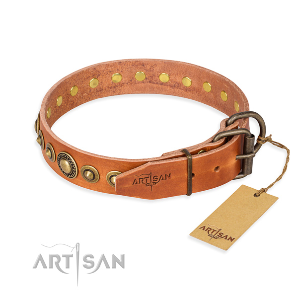 Soft to touch full grain genuine leather dog collar created for easy wearing