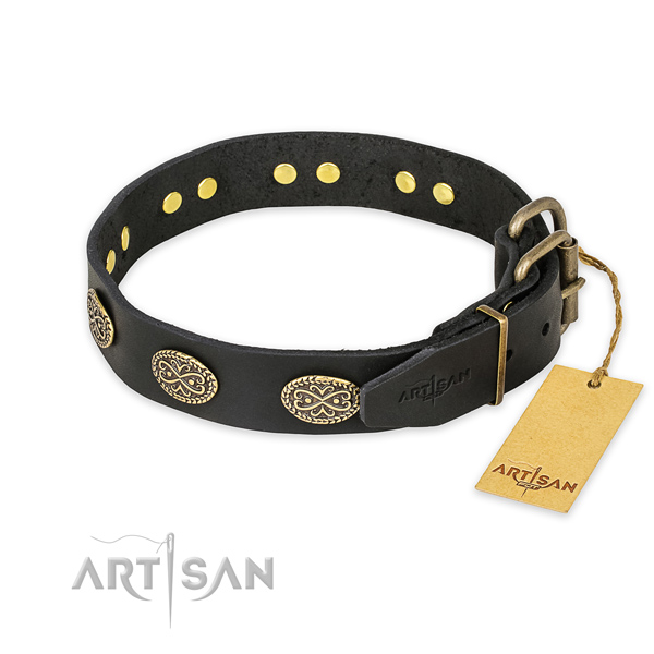 Durable traditional buckle on genuine leather collar for your beautiful canine