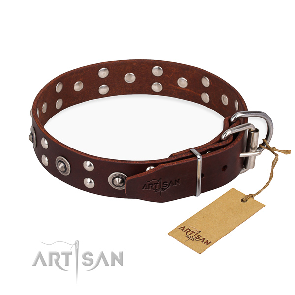 Corrosion resistant buckle on leather collar for your handsome dog