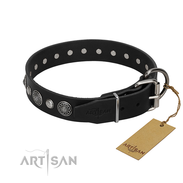Best quality genuine leather dog collar with trendy adornments