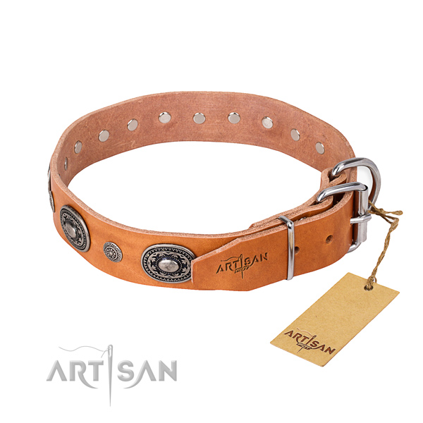 Soft to touch full grain natural leather dog collar created for daily walking