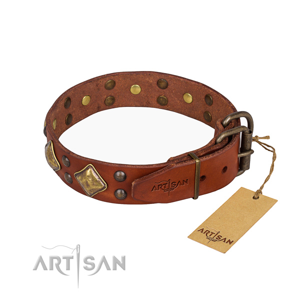 Full grain genuine leather dog collar with unusual strong studs