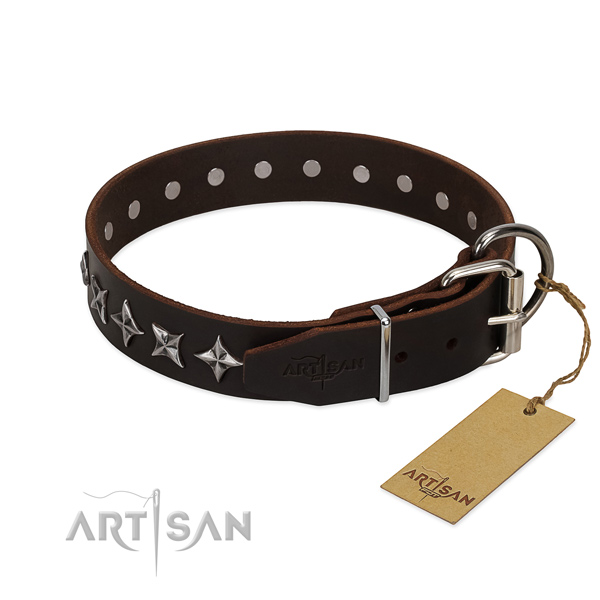 Easy wearing studded dog collar of fine quality genuine leather