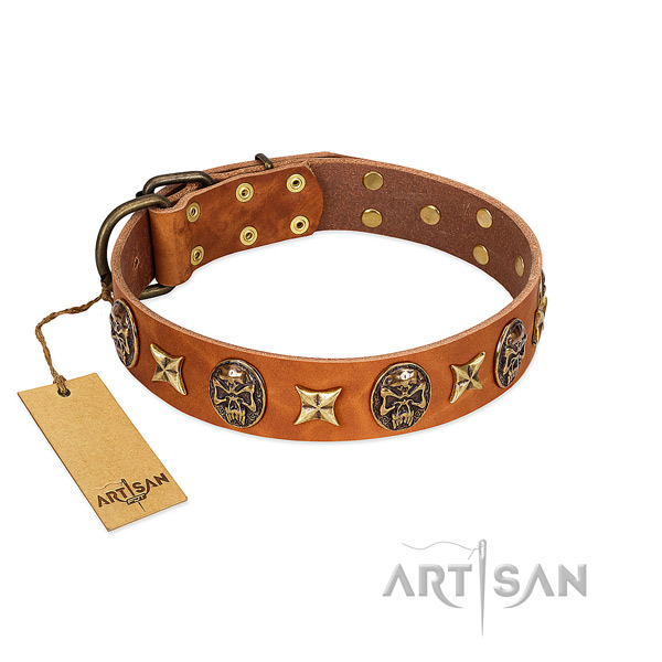 Decorated genuine leather collar for your doggie