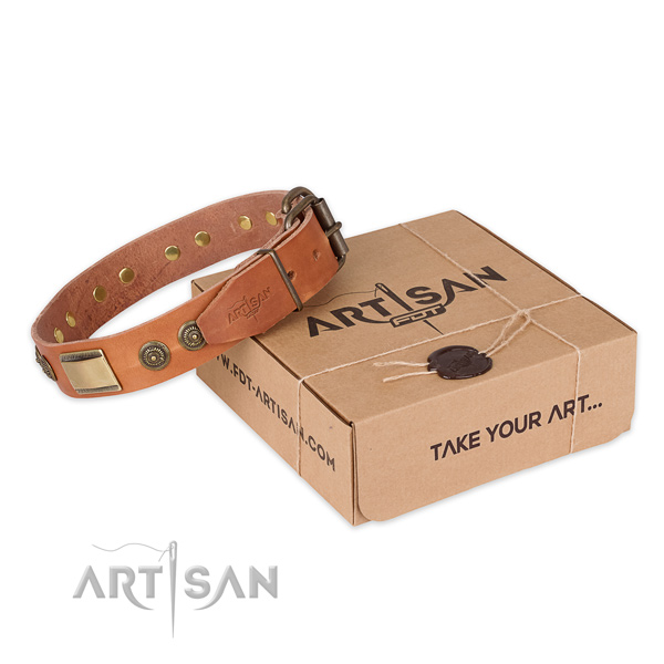 Rust resistant buckle on full grain genuine leather dog collar for comfortable wearing
