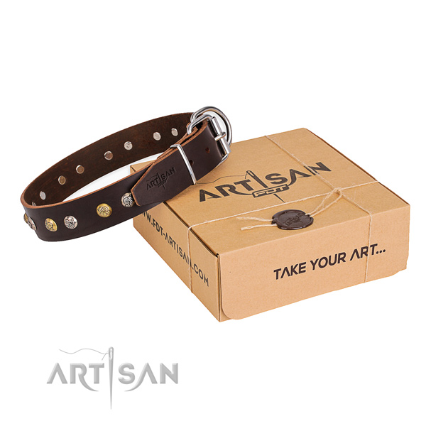 Flexible full grain natural leather dog collar crafted for easy wearing