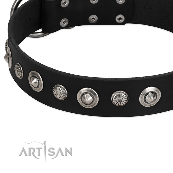 Exceptional embellished dog collar of high quality genuine leather