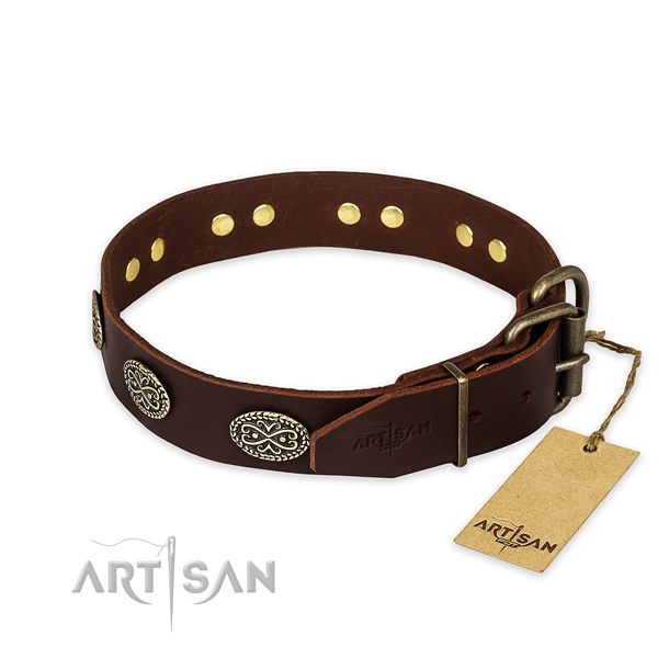 Durable hardware on full grain leather collar for your impressive doggie