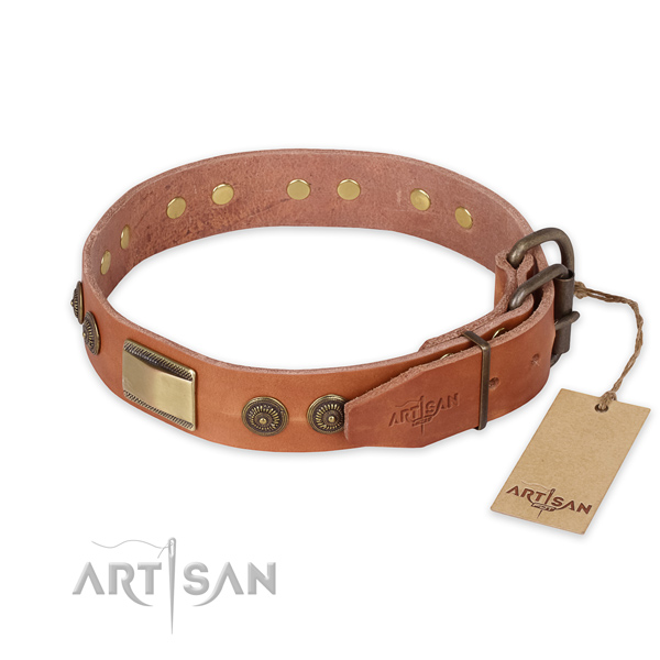 Rust resistant buckle on full grain genuine leather collar for basic training your dog
