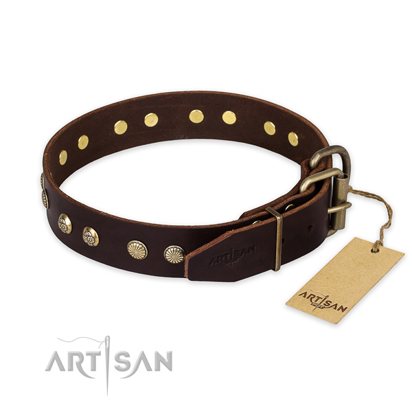 Rust-proof fittings on genuine leather collar for your handsome pet