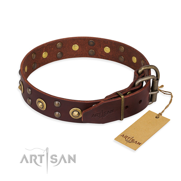 Rust resistant hardware on genuine leather collar for your attractive doggie