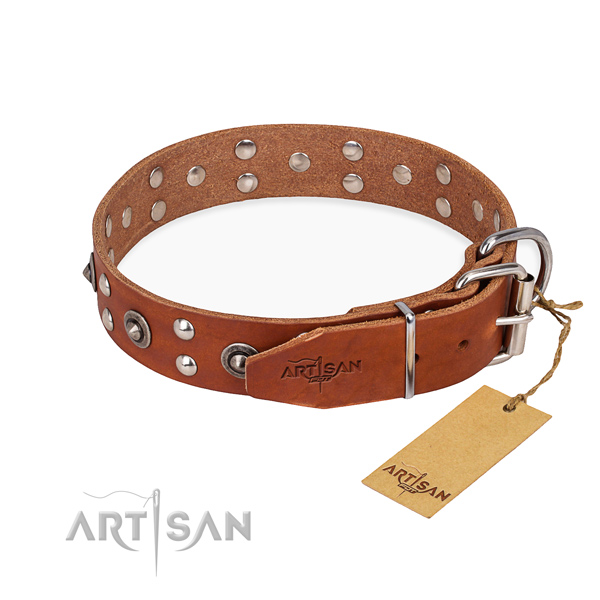 Strong hardware on full grain genuine leather collar for your impressive four-legged friend
