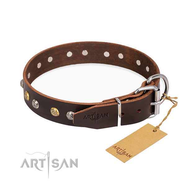 Soft genuine leather dog collar crafted for walking