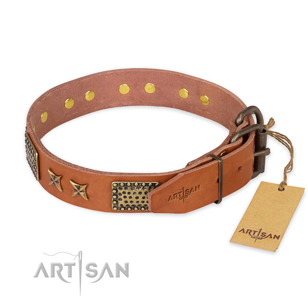Durable fittings on genuine leather collar for your lovely four-legged friend
