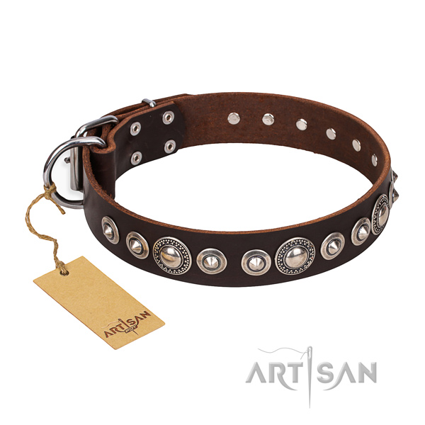Genuine leather dog collar made of top rate material with rust-proof embellishments