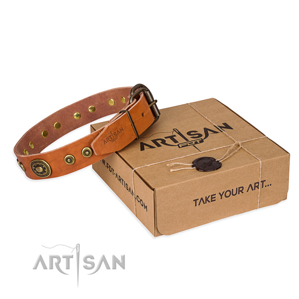 Genuine leather dog collar made of soft material with strong traditional buckle