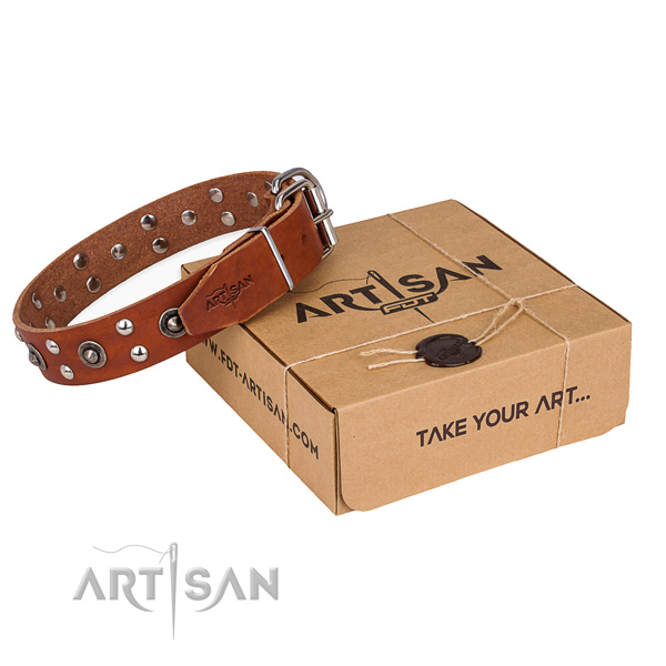 Rust resistant hardware on genuine leather collar for your handsome doggie