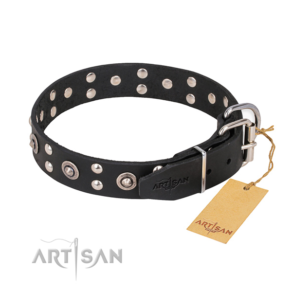 Reliable hardware on natural leather collar for your attractive pet