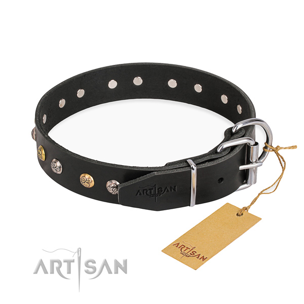 Soft to touch natural genuine leather dog collar handmade for comfortable wearing