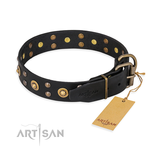 Rust-proof buckle on full grain natural leather collar for your handsome canine