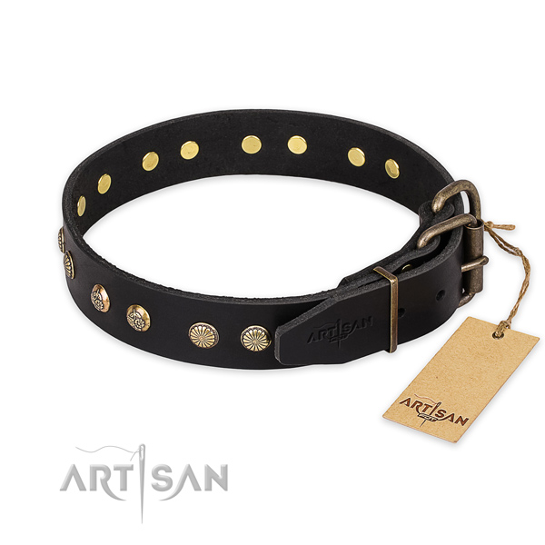 Corrosion resistant buckle on full grain genuine leather collar for your impressive pet