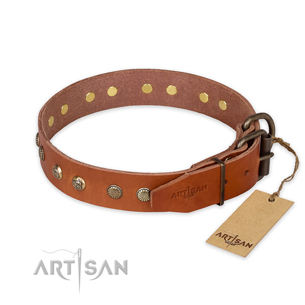 Reliable D-ring on full grain genuine leather collar for your attractive four-legged friend