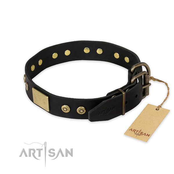 Rust-proof buckle on natural genuine leather collar for basic training your doggie