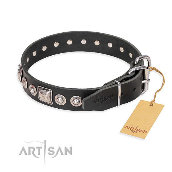 Full grain leather dog collar made of high quality material with strong embellishments