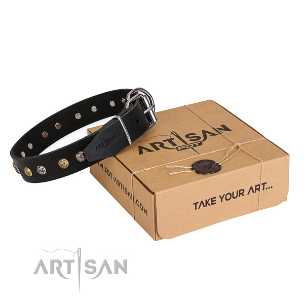 Top rate full grain natural leather dog collar handmade for everyday walking
